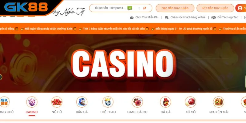 Đôi nét khám phá sảnh Casino online GK88