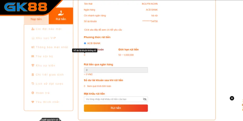 Những quy định quan trọng khi rút tiền GK88