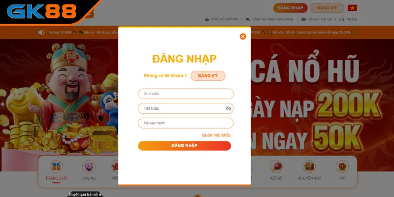 Cách thực hiện đăng nhập GK88 trên PC
